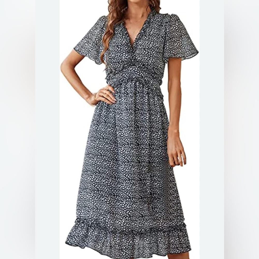 NWT Tecrew Blue and White Patterned‎ Midi Dress Size S